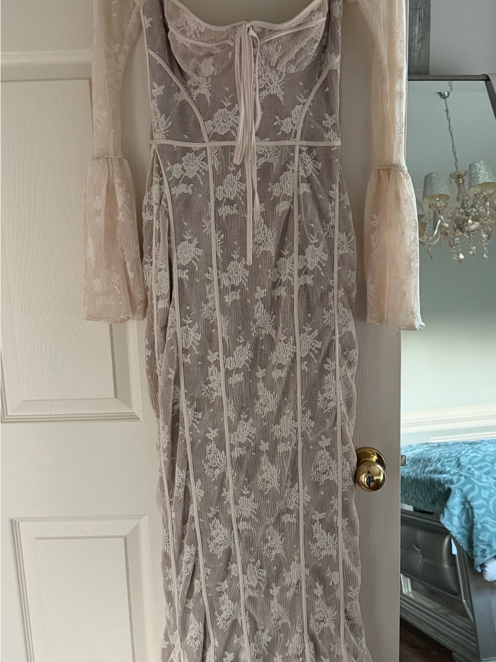 House of CB Blush Lace Long Sleeve Maxi Dress
